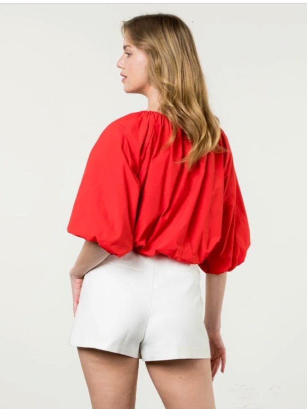 THML Medium M red puff sleeve elastic blouse - Picture 3 of 7